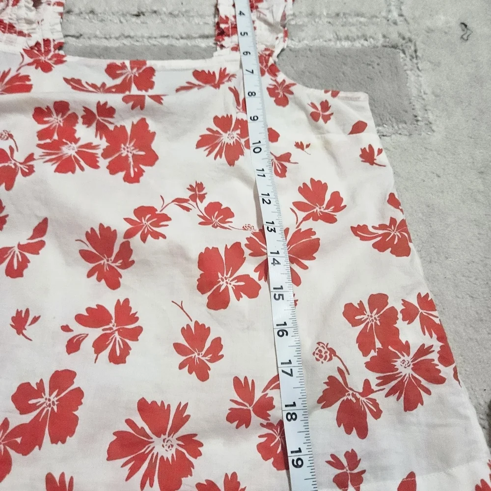 Floral Ruffle Sleeve Top - Red and White